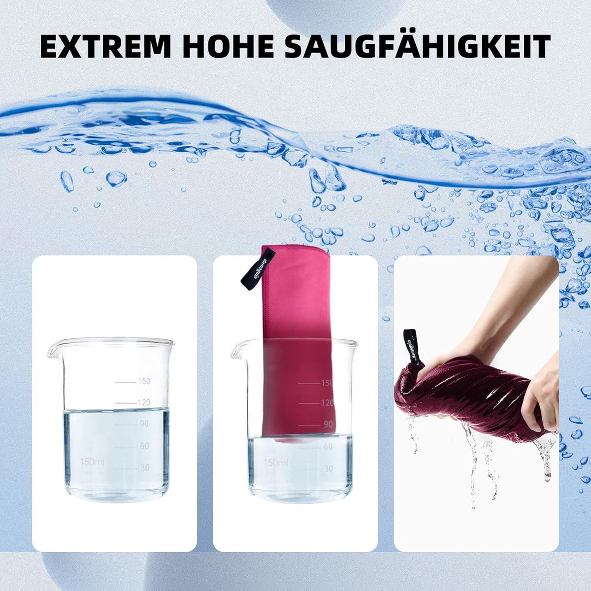 3er-Set Mikrofaser Handtuch Groß 180x80cm Klein 80x40cm Rosa