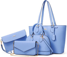 Damen 4-teiliges Set Blau Handtaschen Tragetasche