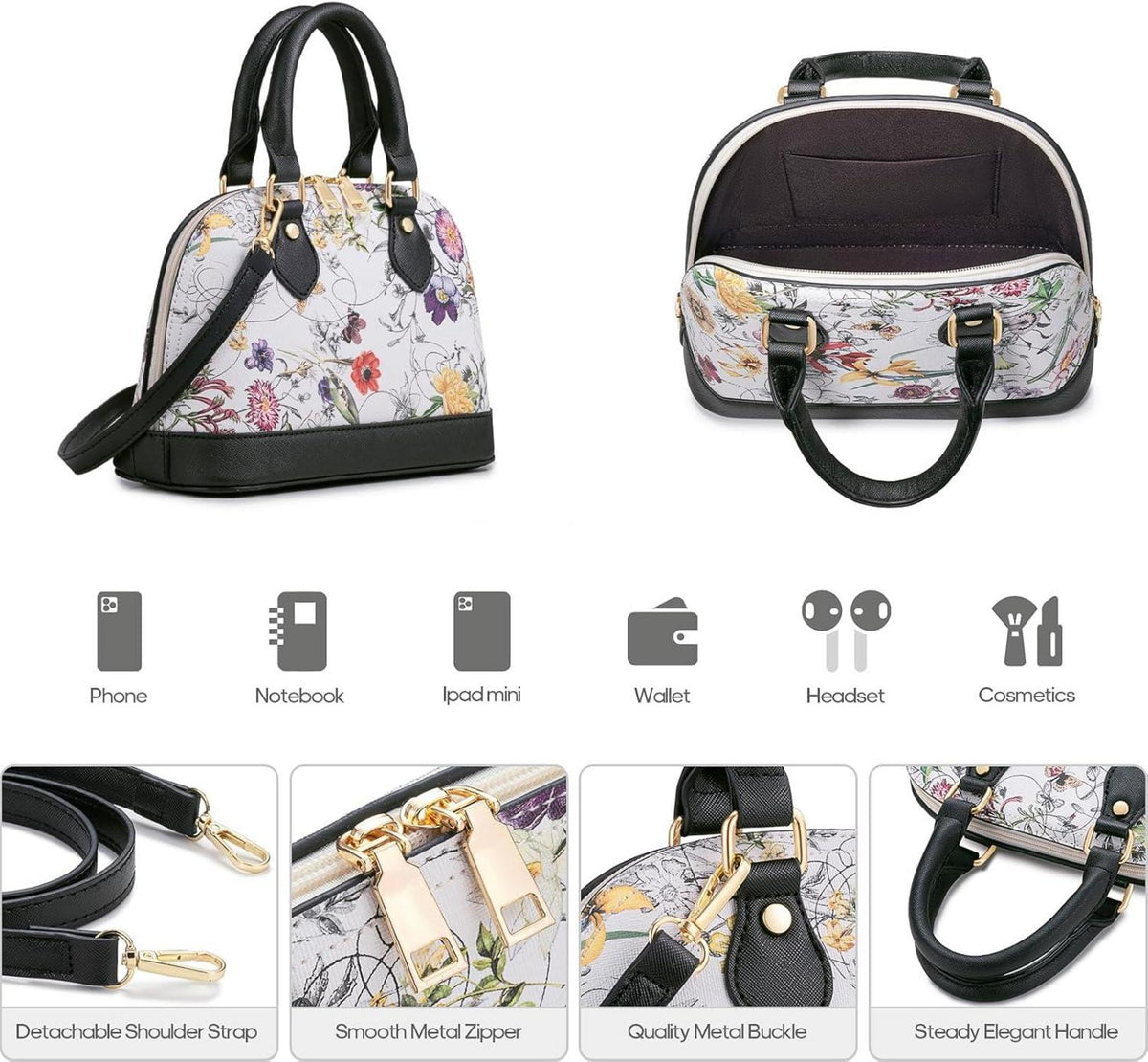 4-teiliges Handtaschen Set für Damen Blumenmuster