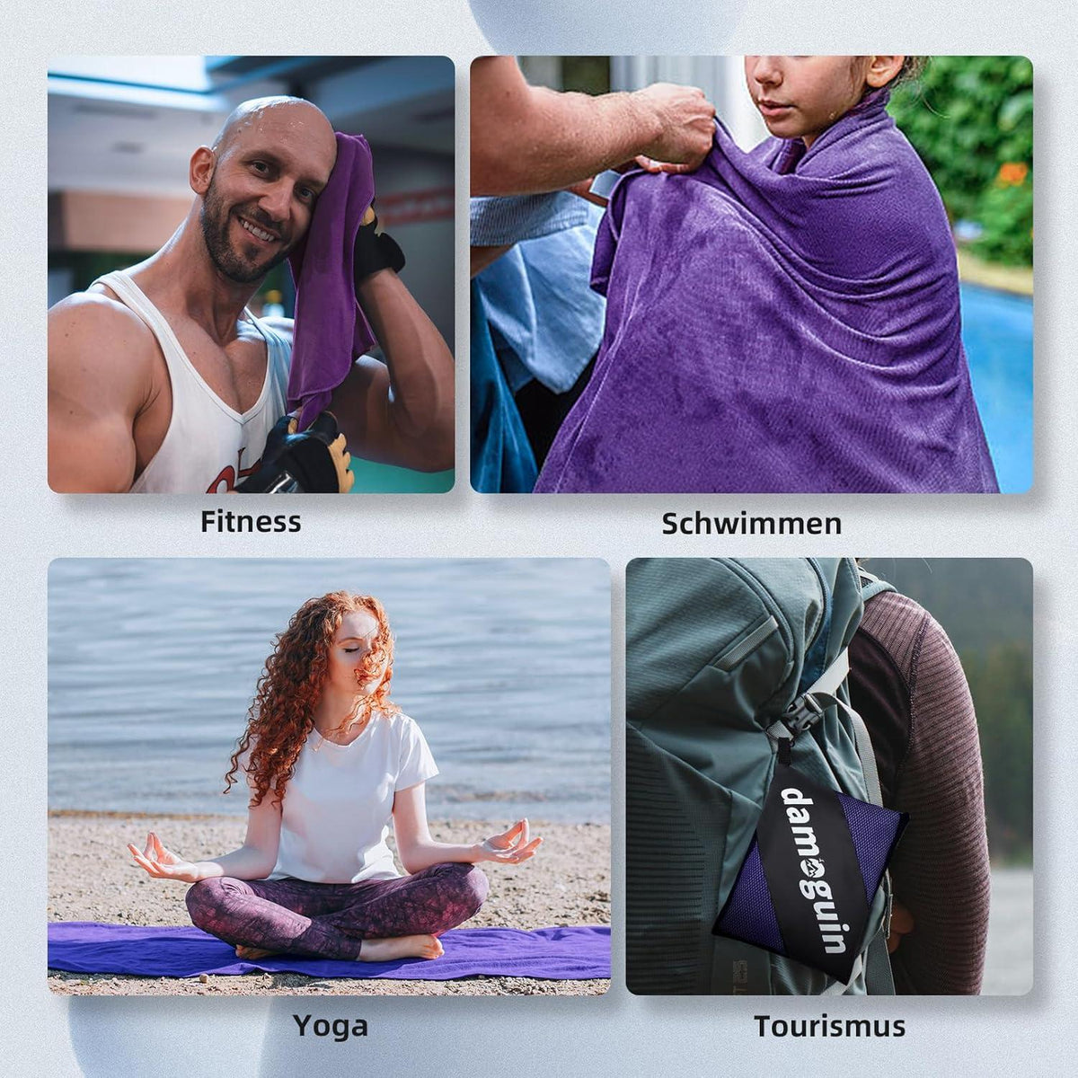 3er-Set Schnelltrocknende Mikrofaser Fitness Handtücher Groß & Klein