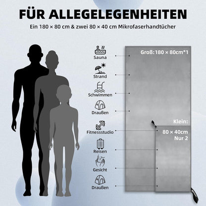 3er-Set Mikrofaser Fitness Handtuch, Groß & 2 Stück
