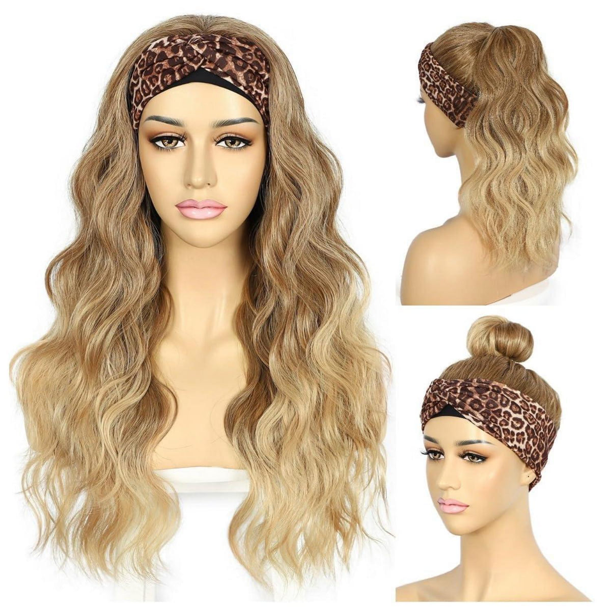 Ombre Blonde Wellige Stirnband Perücke Synthetisch 26 Zoll