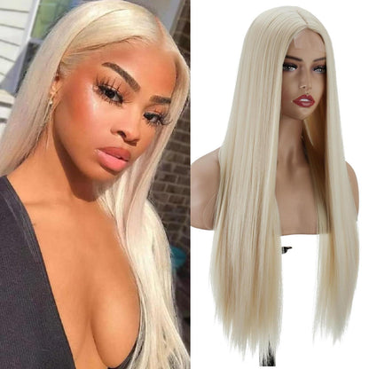 Langes, glattes Platinblond Perücke mit Spitze – Wear & Go