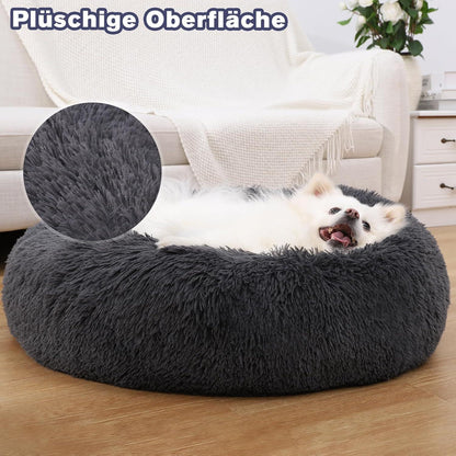 Flauschiges Hundebett Rund Hundekissen waschbar dunkelgrau