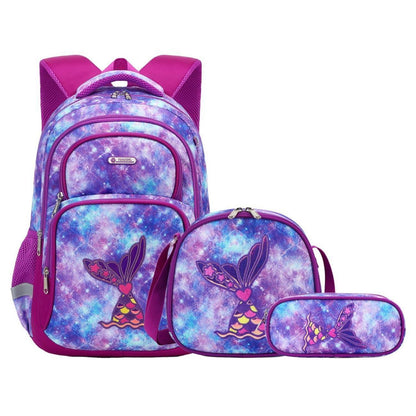 Kinderrucksack Meerjungfrau 3er-Set Lila