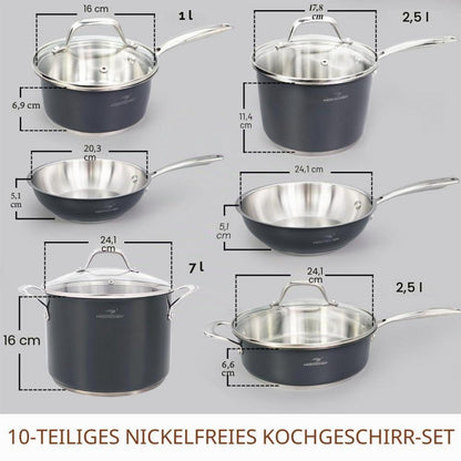 10-teiliges Edelstahl Kochgeschirr-Set Marinegrau – Nickelfrei & Gesund