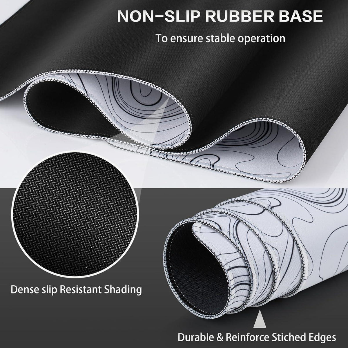 Abetcabe Gaming Mauspad XXL Weiß 900x400mm Topographisch Vernähte Kanten Anti-Rutsch