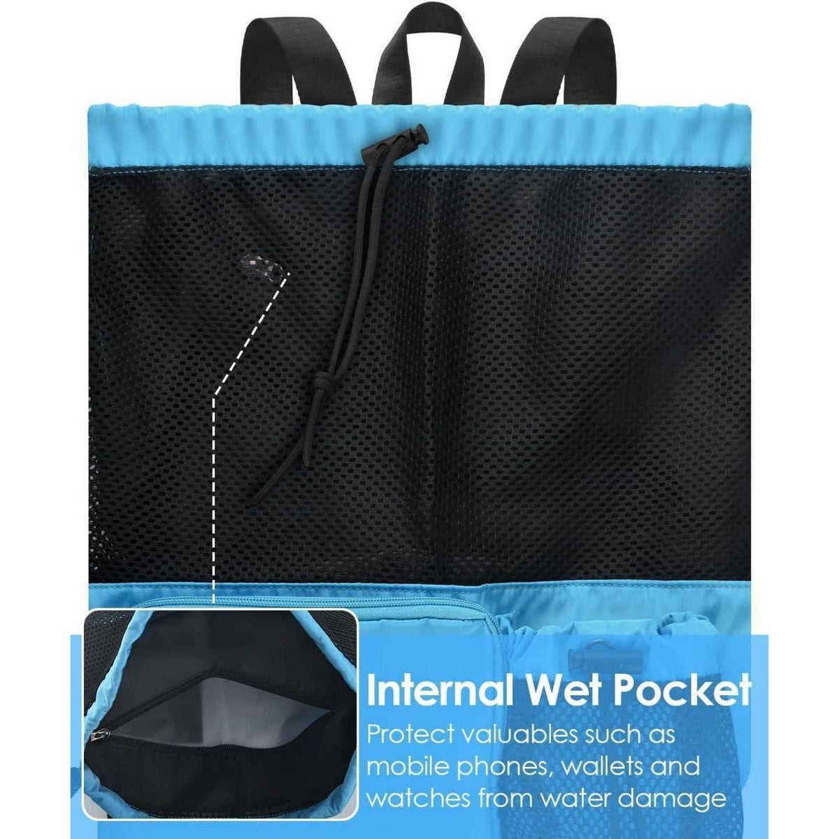 Mesh-Rucksack mit Kordelzug, wasserdicht, für Sport & Strand