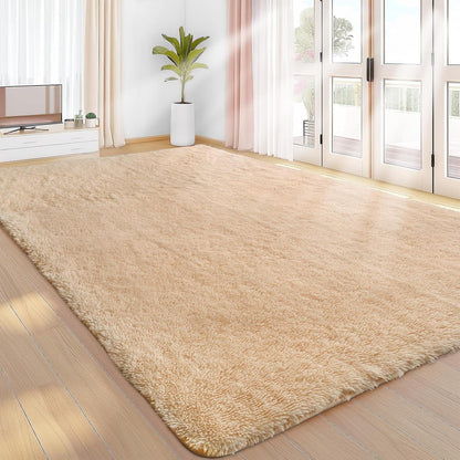 Flauschiger Hochflor Teppich Beige 160x230 – Wohnzimmer Schlafzimmer Matte