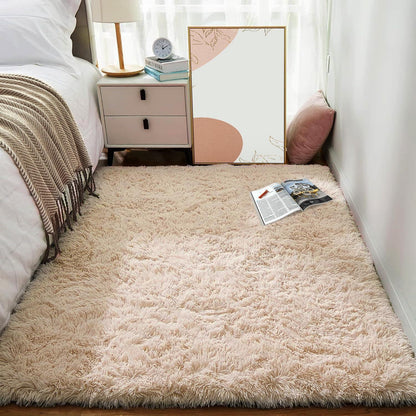 Flauschiger Hochflor Teppich Beige 160x230 – Wohnzimmer Schlafzimmer Matte