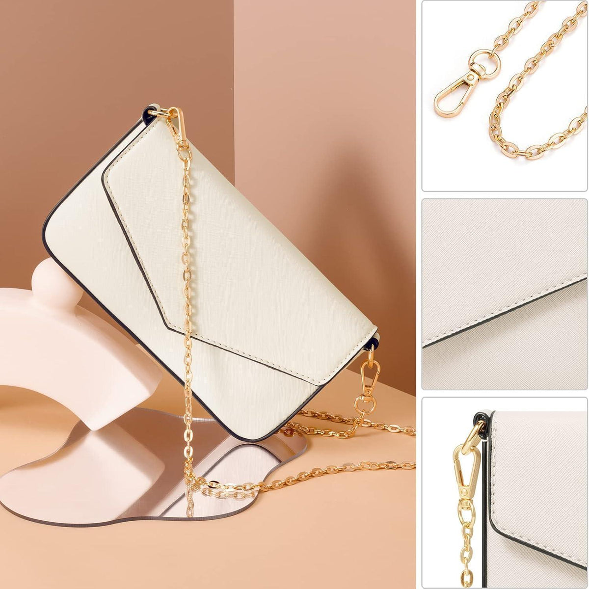 Handtaschen Set Damen 4-teilig Schultertasche Tragetasche Clutch Beige