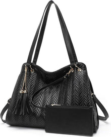 Damen Handtasche Leder Hobo Schultertasche mit Quasten