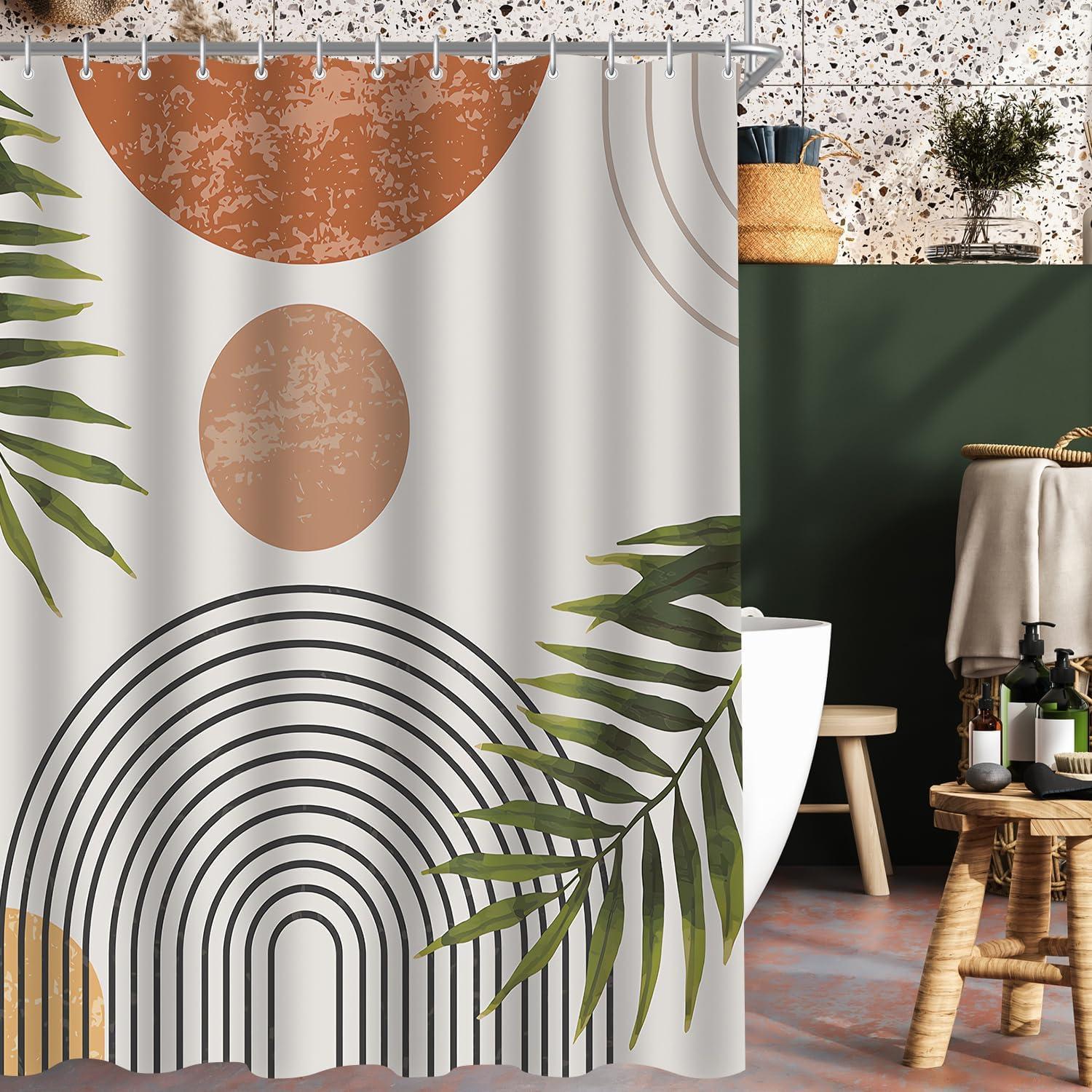 Duschvorhang Blätter 240x200cm Wasserabweisend Waschbar Polyester 16 Ösen