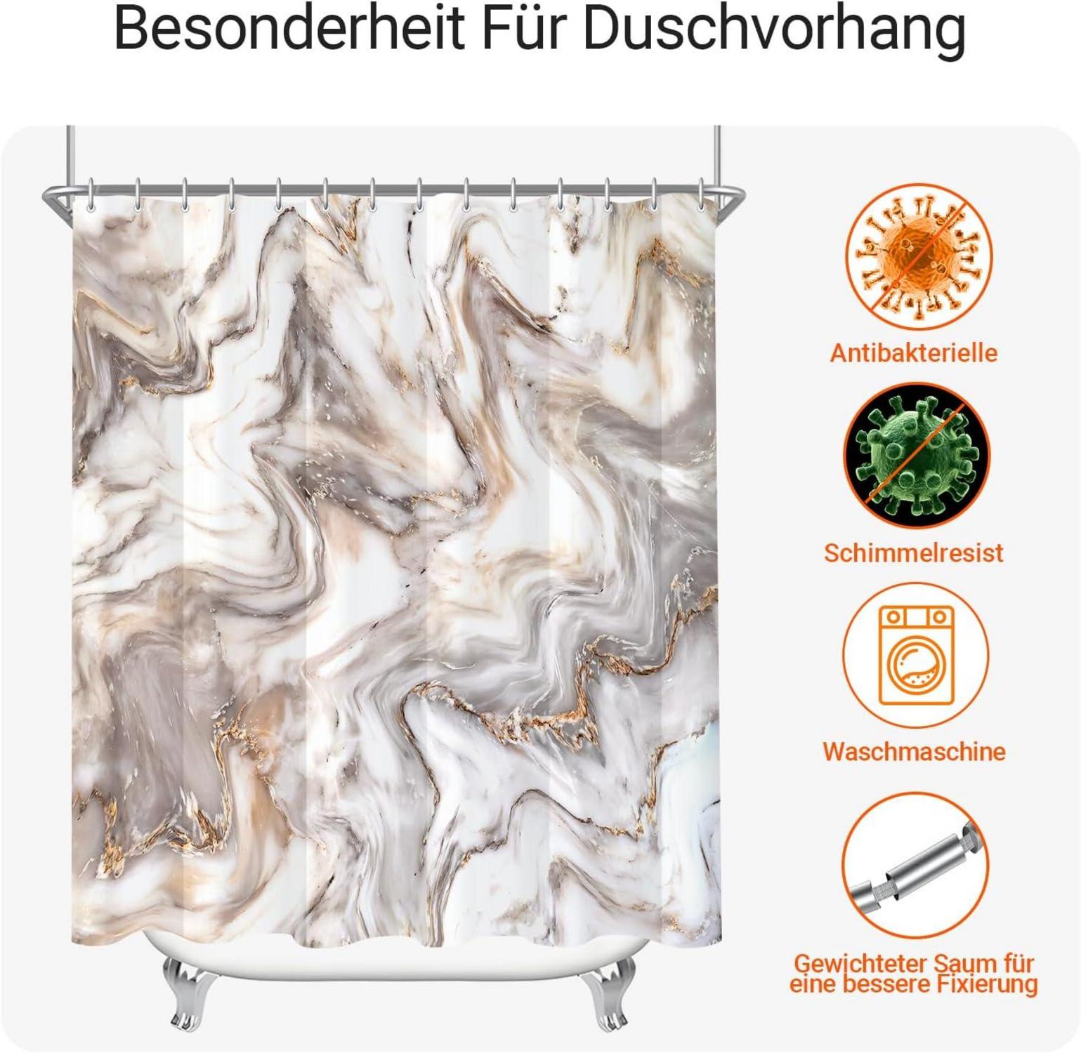 Duschvorhang Graugelb Marmor 150x200cm Wasserabweisend mit beschwertem