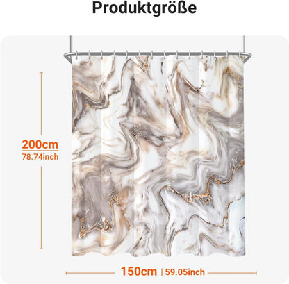 Duschvorhang Textil 150x200cm Graugelb Marmor Wasserabweisend 8 Ösen