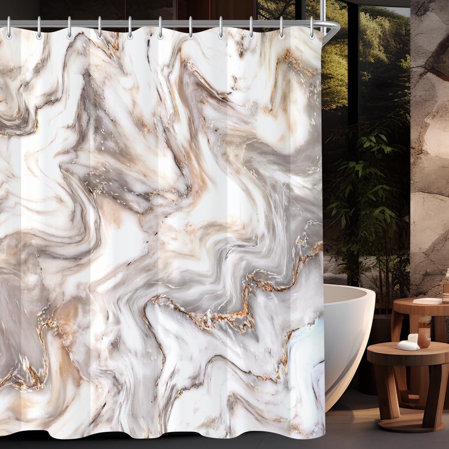 Duschvorhang Graugelb Marmor Textil 150x200 cm wasserabweisend waschbar 8 Ösen