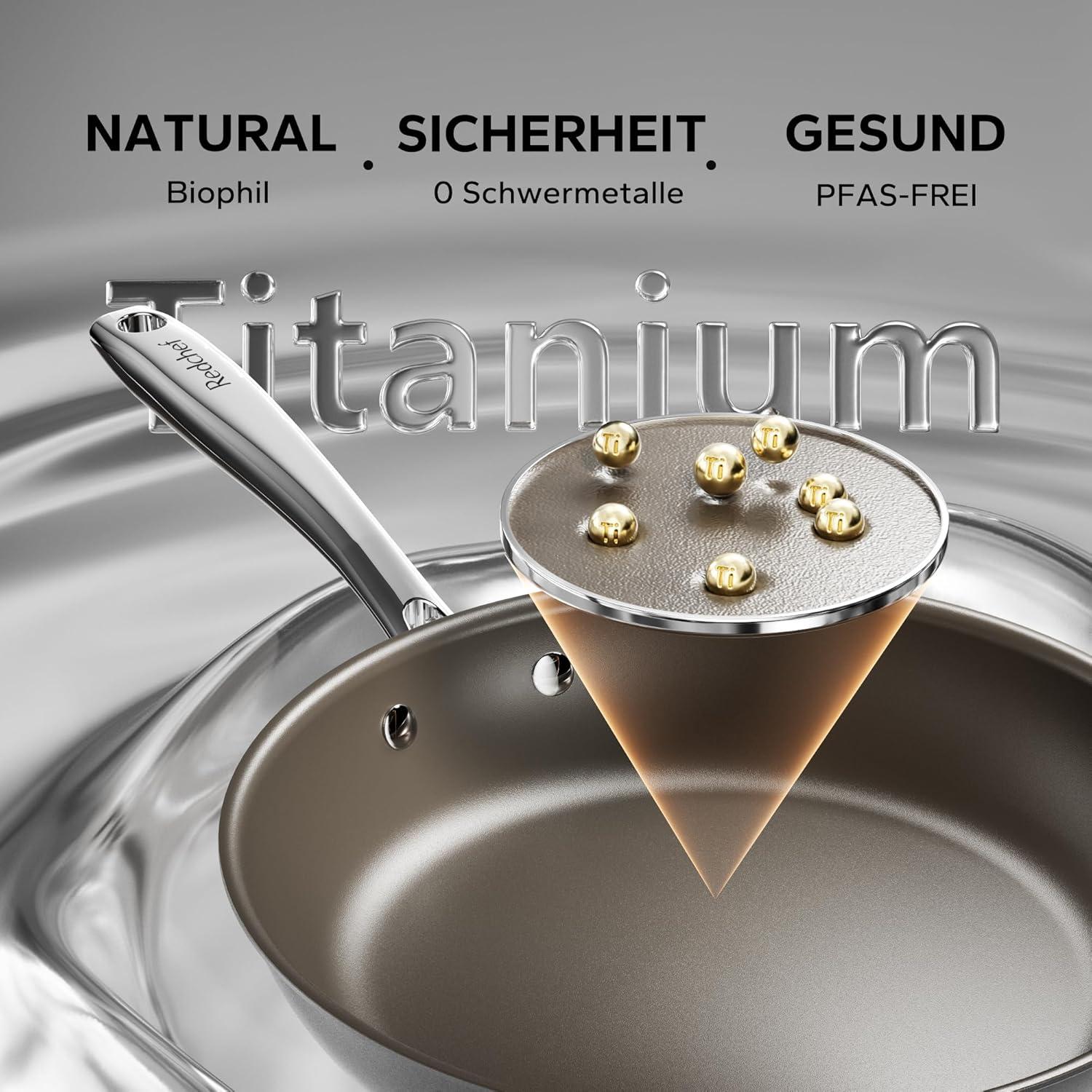 Redchef 28cm Bratpfanne Titanium Keramik Deckel Induktion