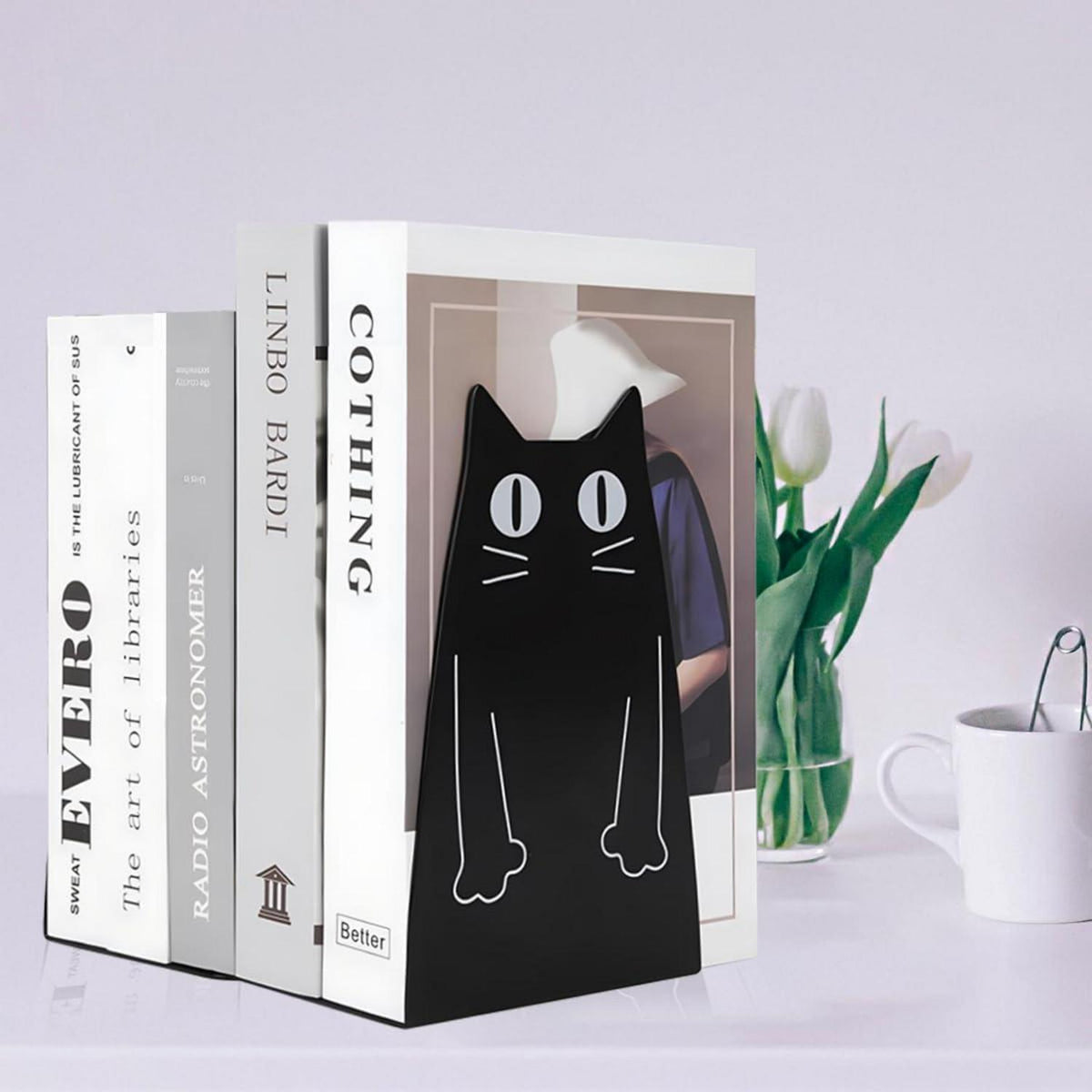 DIFIT Buchstütze Schwarz Metall Bücherhalter Book Holder Regal Bücherstützen 1 Paar Bücher Halter Organizer