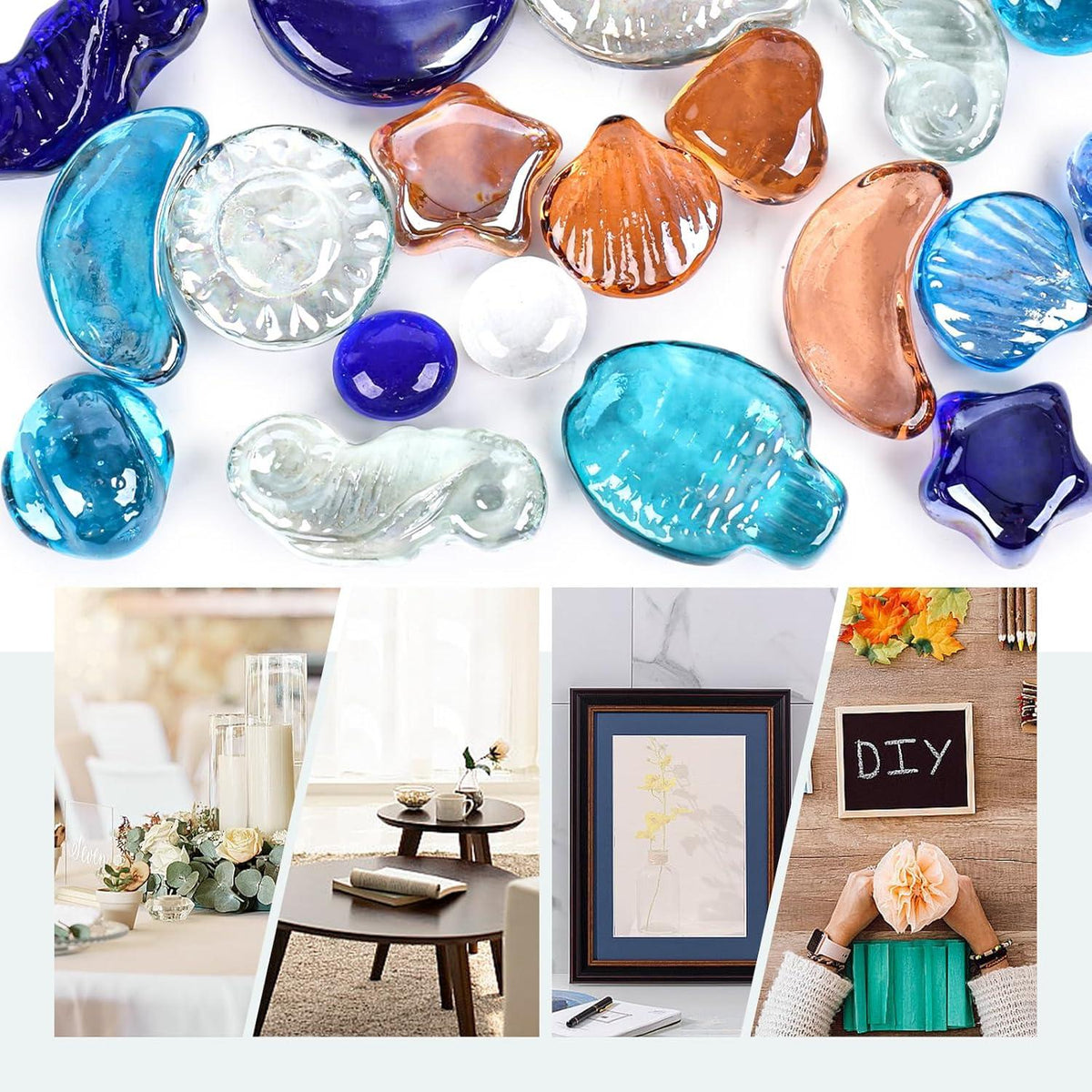 Bunte Glassteine Deko 910g Vasenfüller Pflanzendeko Aquarien Mehrfarbig