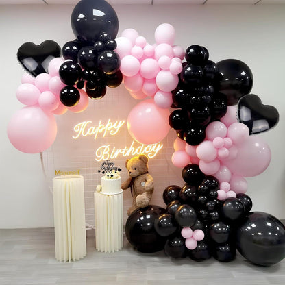 Rosa Schwarz Geburtstagsdeko Set Happy Birthday Luftballons