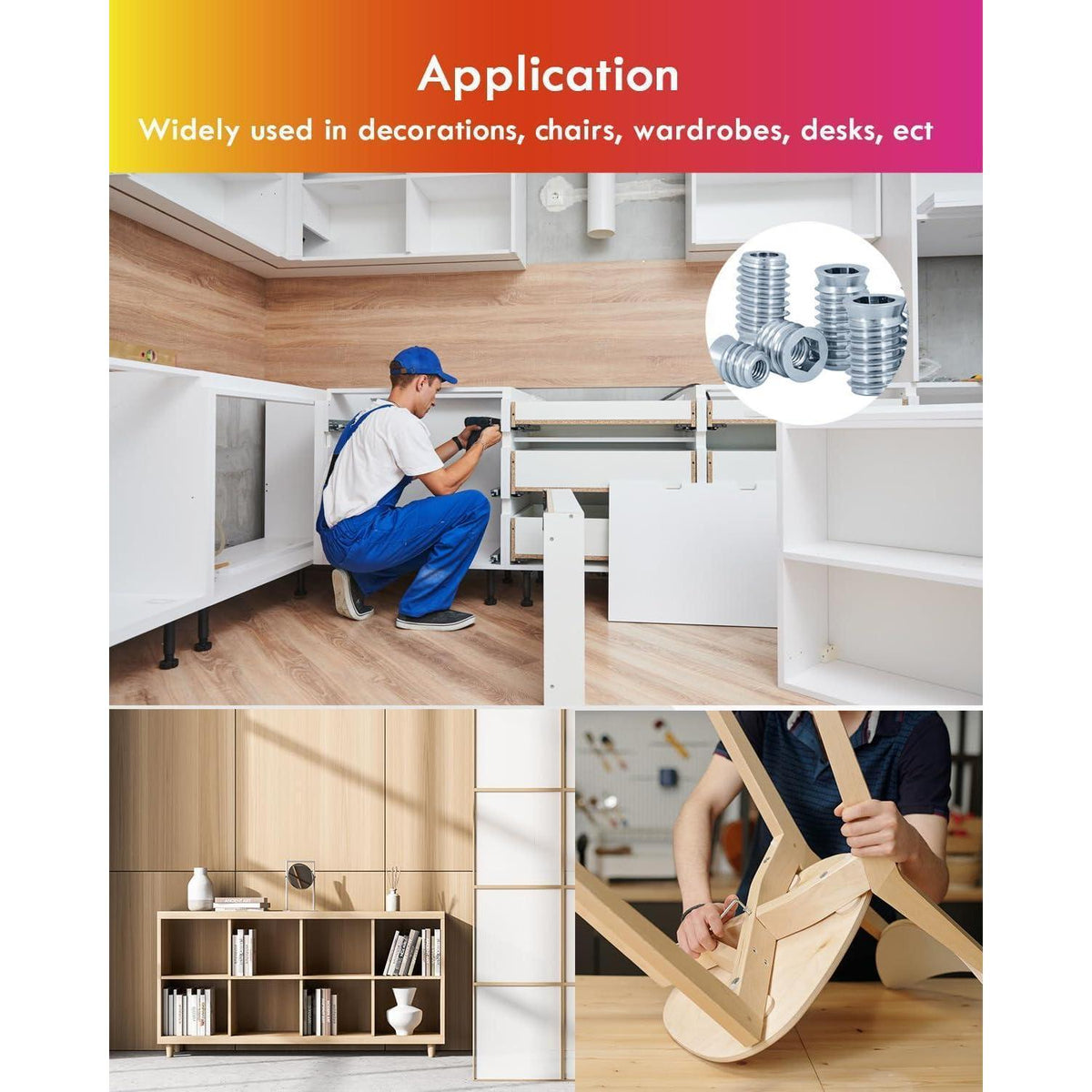 Gewindeeinsätze für Holz 150 Stück M6/M8/M10 mit Box