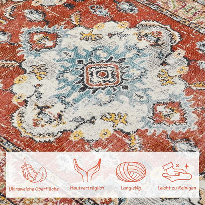 WONGS BEDDING Boho Teppich Kurzflor Vintage Design Rot 200x300cm