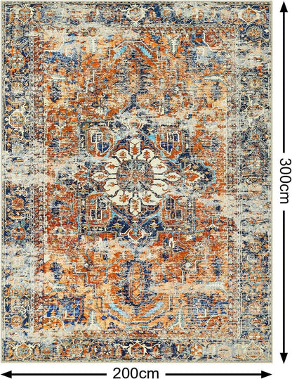 Boho Teppich 200x300 cm Orange Kurzflor Vintage Design