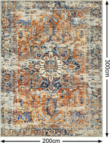 Boho Teppich 200x300 cm Orange Kurzflor Vintage Design