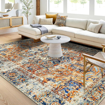 Boho Teppich Kurzflor 200x300cm Orange Vintage Design Waschbar