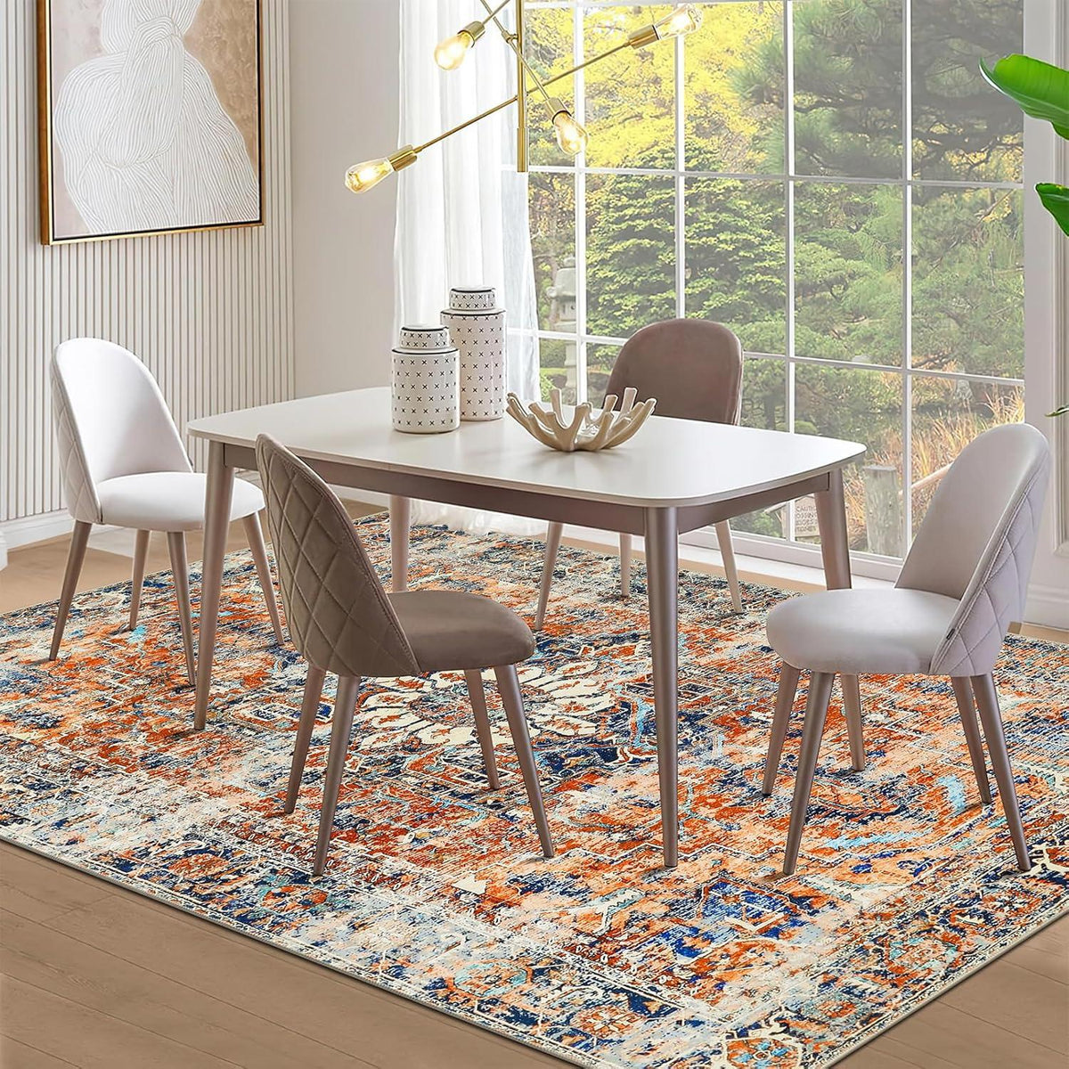WONGS BEDDING Boho Teppich Orange Kurzflor 200x300 cm waschbar rutschfest