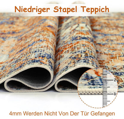 Boho Teppich Orange Kurzflor Vintage Design Waschbar 200 x 300 cm