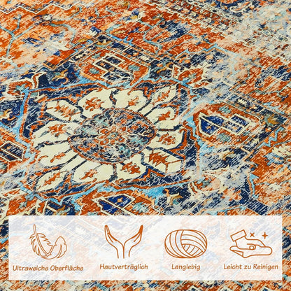 WONGS BEDDING Boho Teppich Orange Kurzflor 200x300 cm waschbar rutschfest