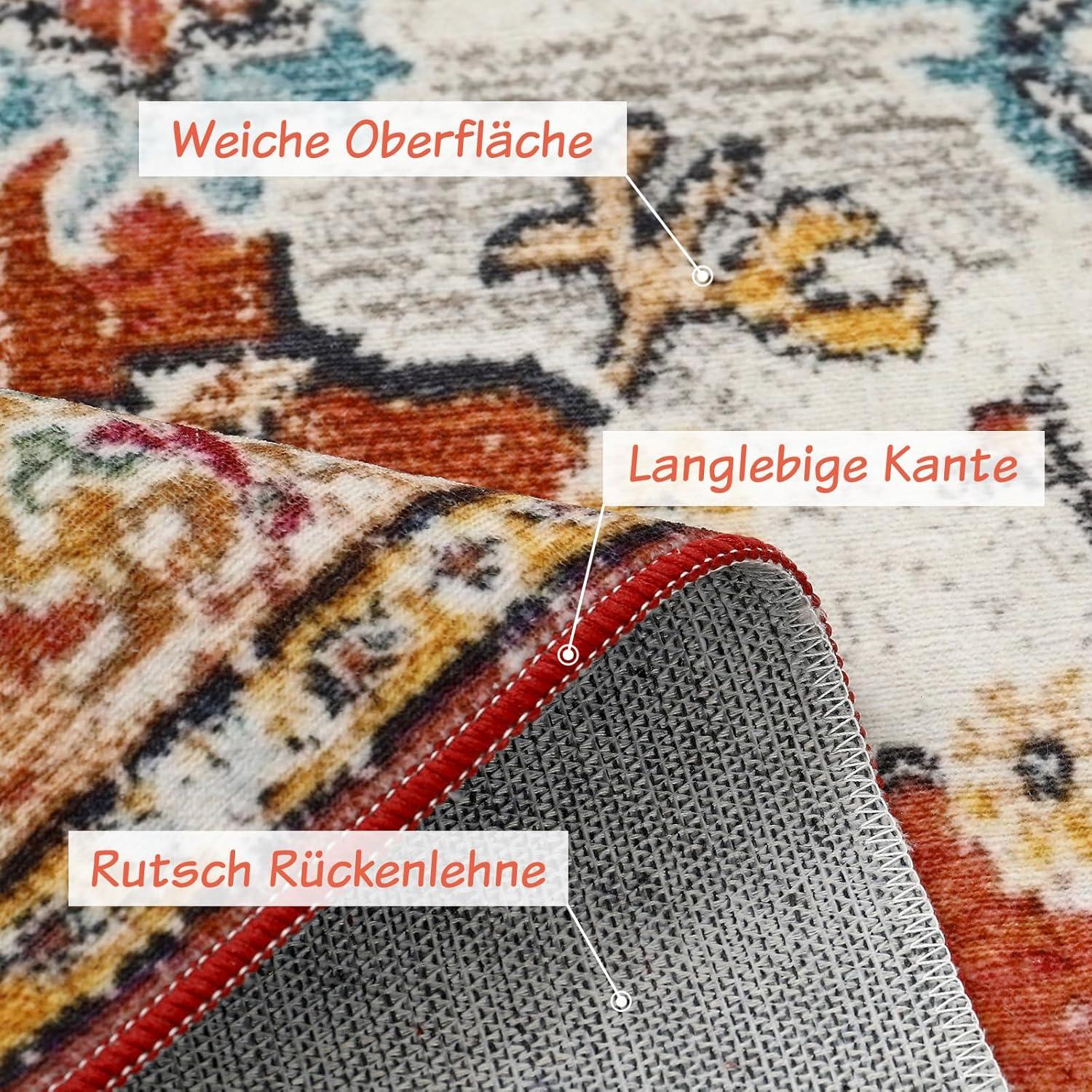 Boho Vintage Teppich 120x170cm Waschbar rutschfest Rot