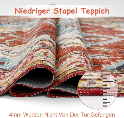 Boho Teppich Vintage Kurzflor Rutschfest 120x170cm Rot