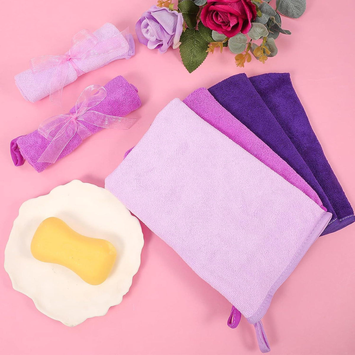 Mikrofaser Waschhandschuhe Lila 6er Pack für Gesicht & Körper