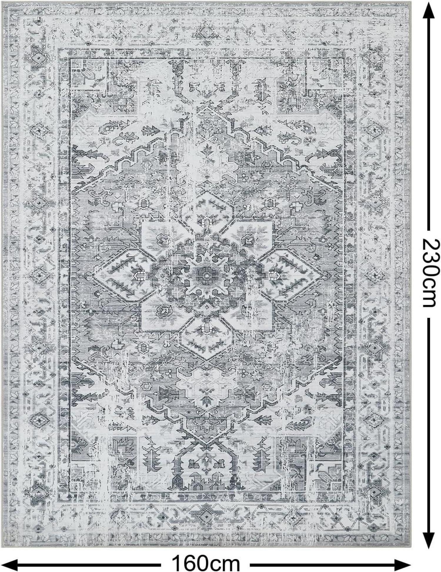 Boho Teppich Wohnzimmer Schlafzimmer Kurzflor Vintage Grau