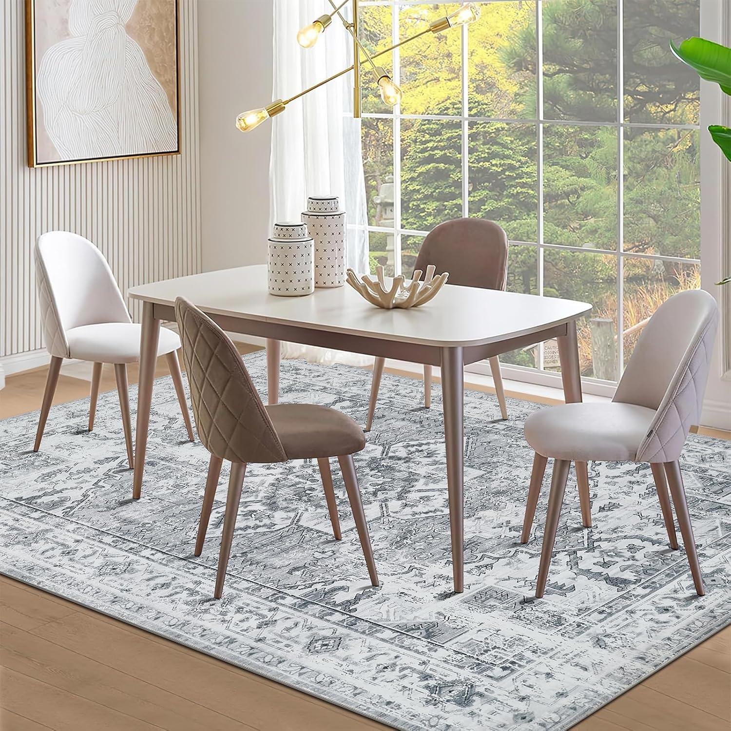 Boho Teppich Kurzflor Waschbar Vintage Design Grau 160 x 230 cm