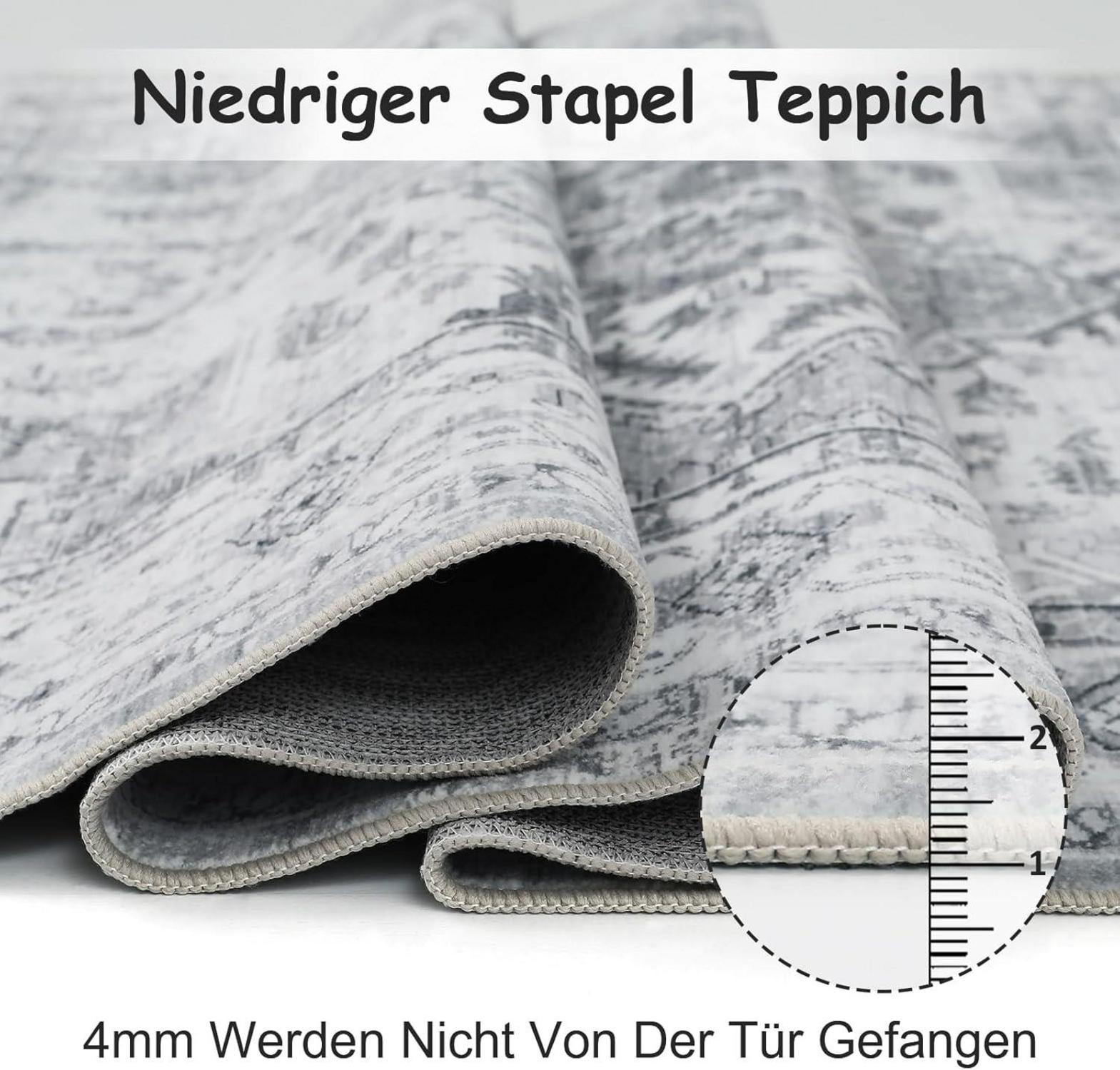 Boho Teppich Grau Kurzflor 160x230 cm waschbar rutschfest Vintage