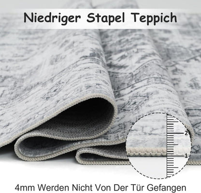 Boho Teppich Grau Kurzflor 160x230 cm waschbar rutschfest Vintage