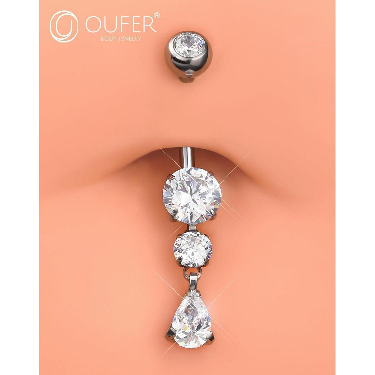 OUFER Bauchnabelpiercing Titan 14G 10mm mit Tropfen Anhänger