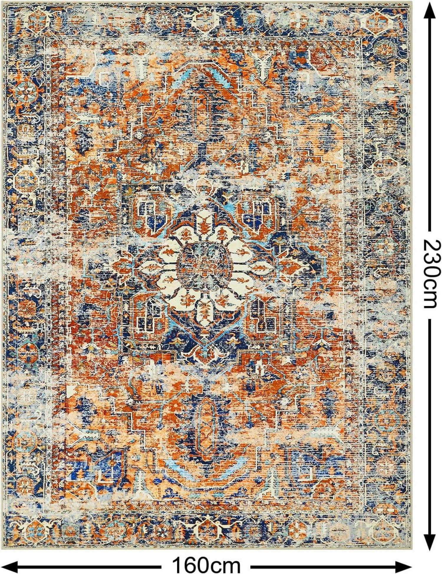 Boho Teppich Orange Kurzflor Vintage Design