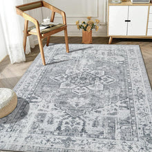 Boho Teppich kurzflor waschbar rutschfest Vintage Design Grau 120x170