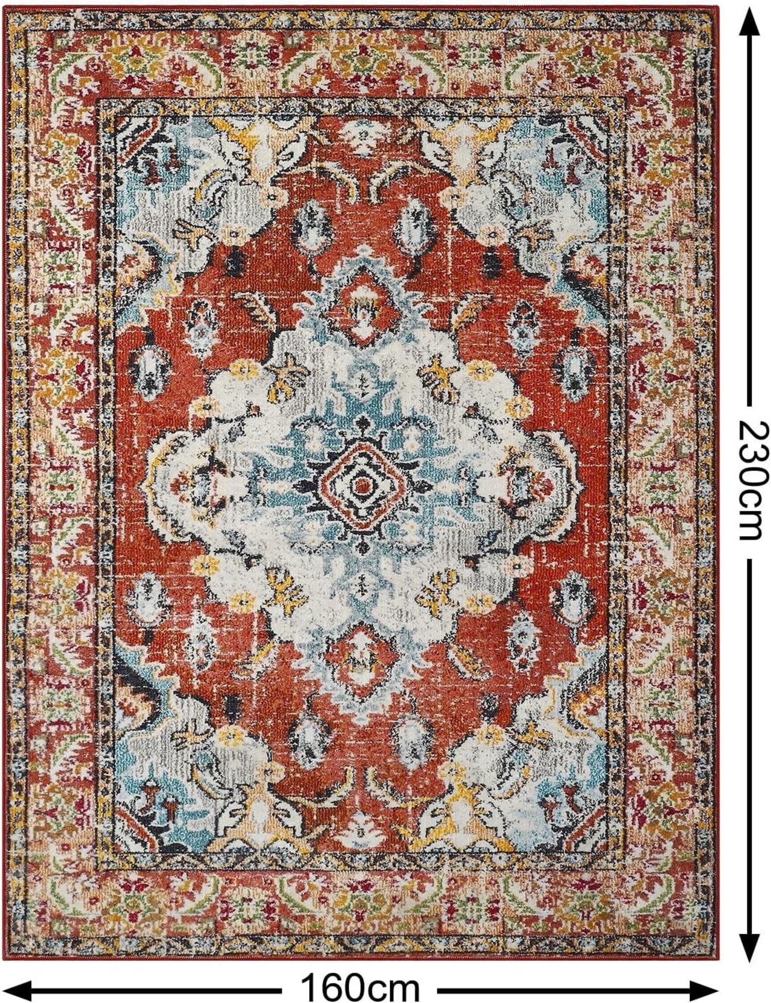 Boho Teppich Kurzflor Vintage Design 160x230cm Rot