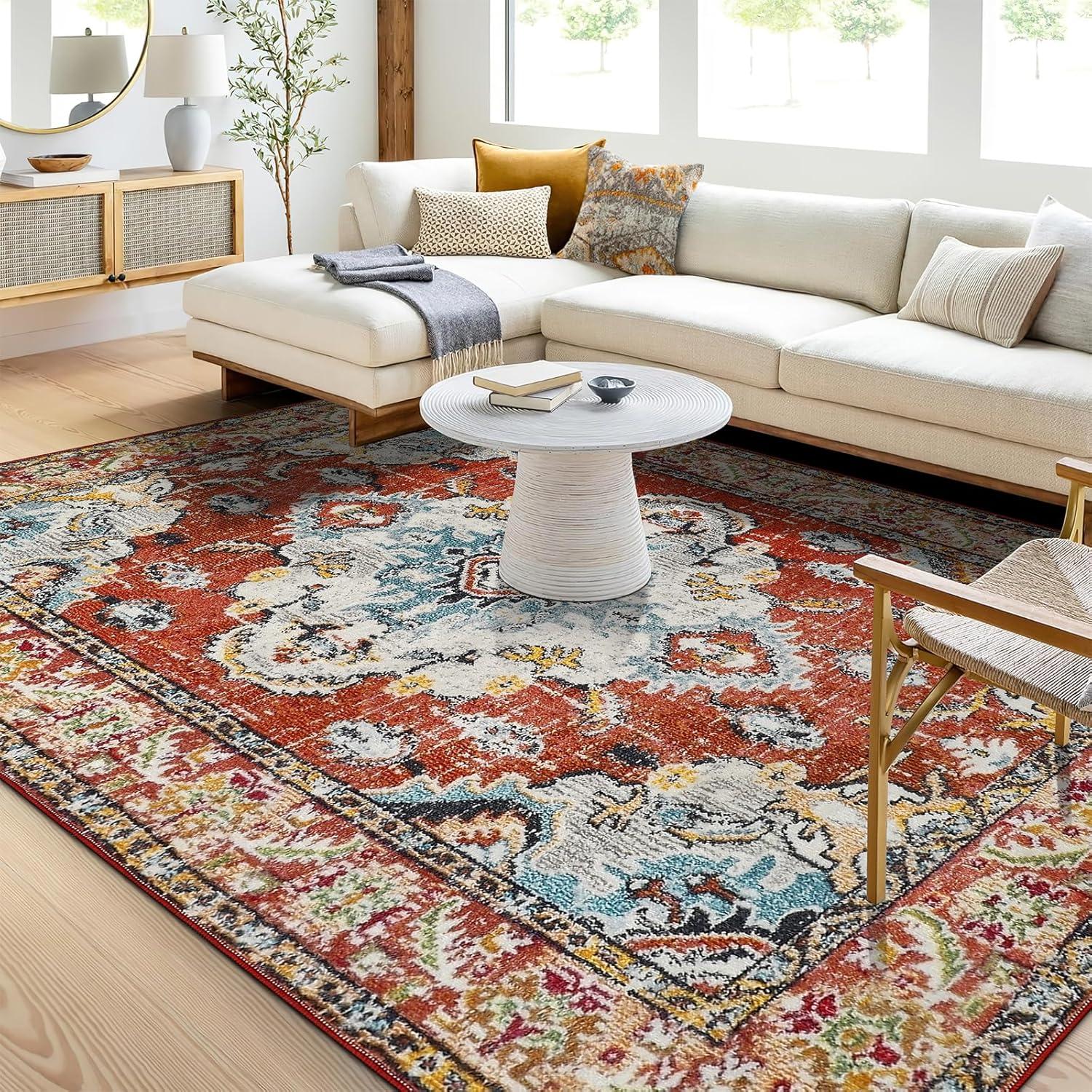 Vintage Teppich Boho Design 160x230 cm kurzflor waschbar rutschfest