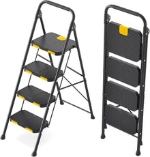 Leiter 4 Stufen klappbar rutschfest breites Pedal Schwarz