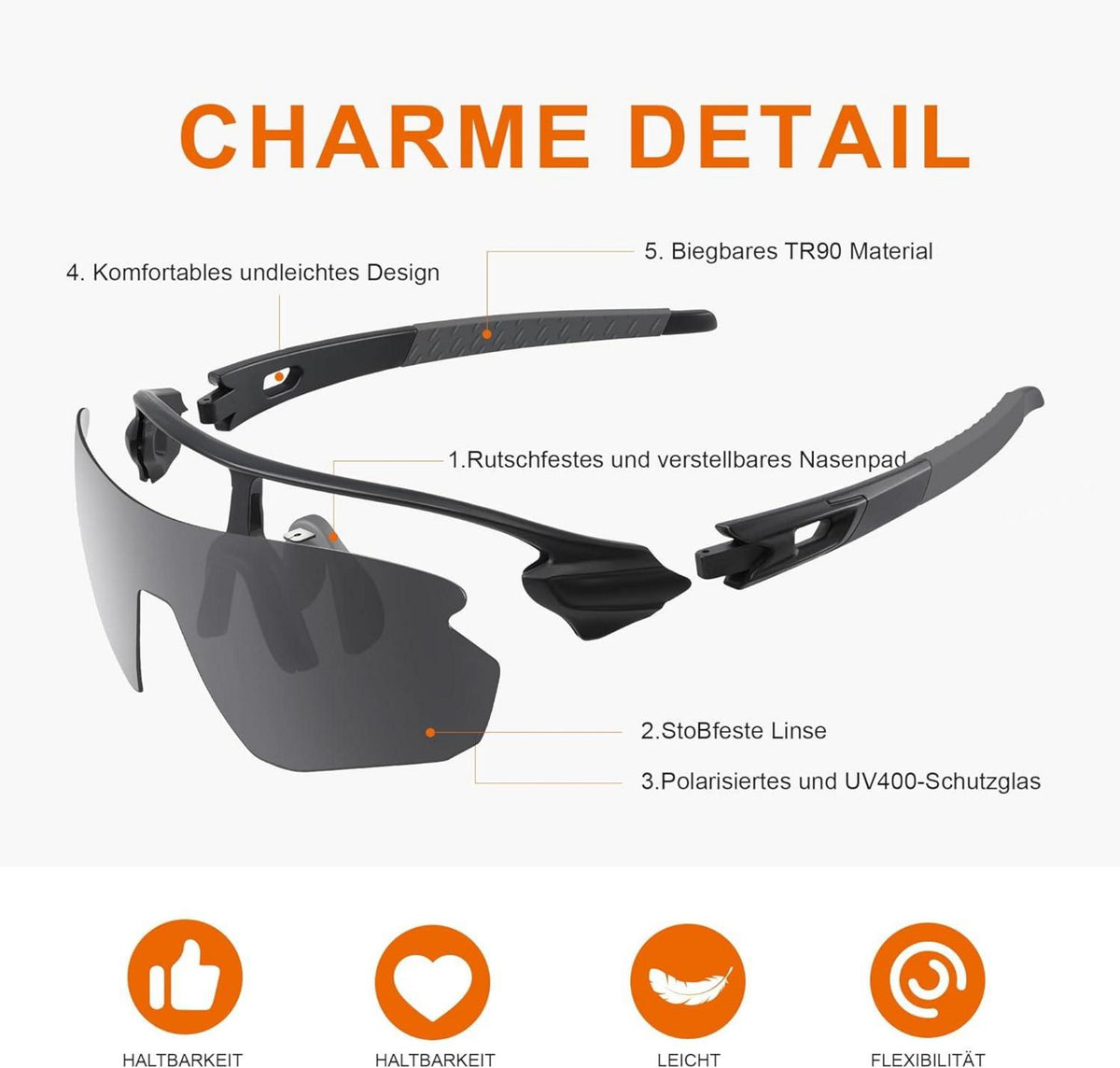 Sportbrille Fahrradbrille Polarisierte Sonnenbrille UV400 Schutz Rennradbrille Herren Damen