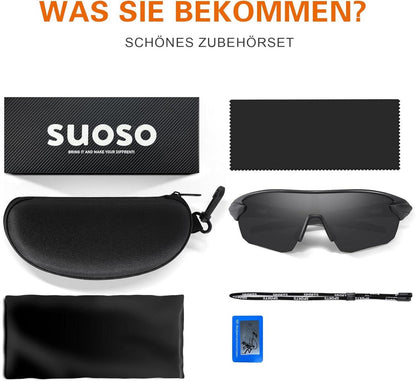 Suoso Sportbrille Polarisierte Sonnenbrille UV400 Rennradbrille_BlackGrey