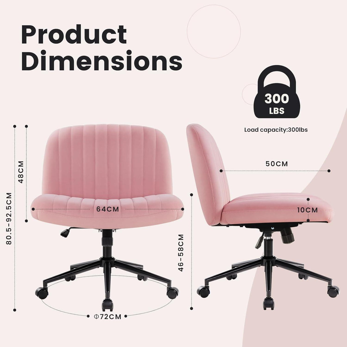 Ergonomischer Bürostuhl ohne Armlehnen in Pink