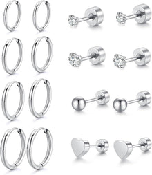 Ohrringe Set Edelstahl Kreolen Ohrstecker Zirkonia 8 Paar