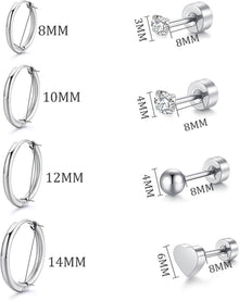 LOCCY Edelstahl Ohrringe Set 8 Paar Damen Zirkonia Kreolen